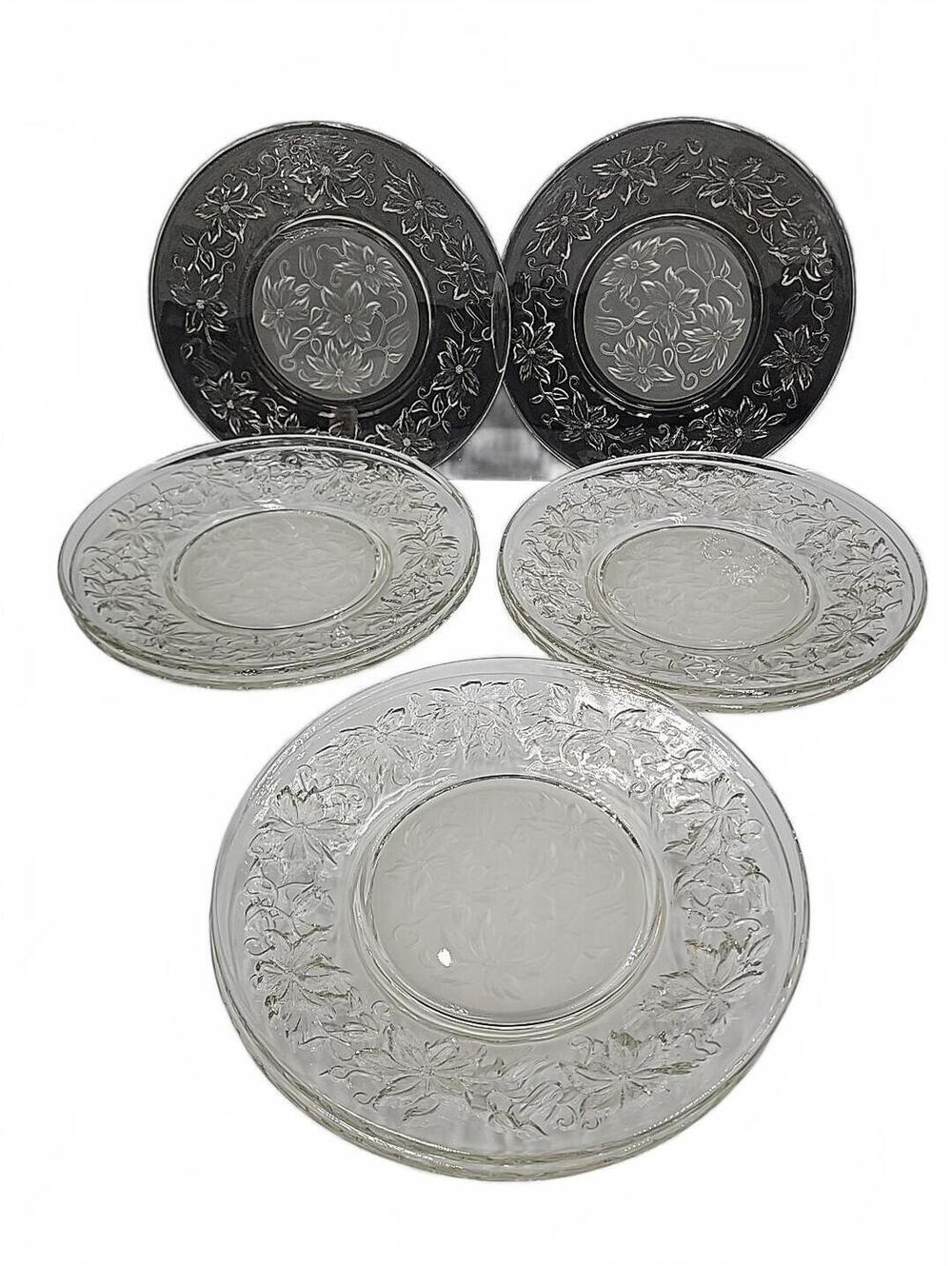Princess House Clear Glass Floral Pattern Plates Set of 5 - Good Condition